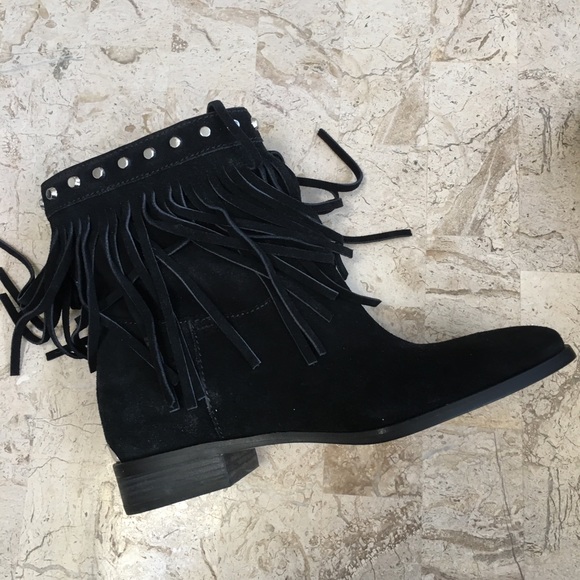 Black Suede Studded Boots Billy Low Heel Fringe Michael Michael Kors Size 7 New - Picture 8 of 8
